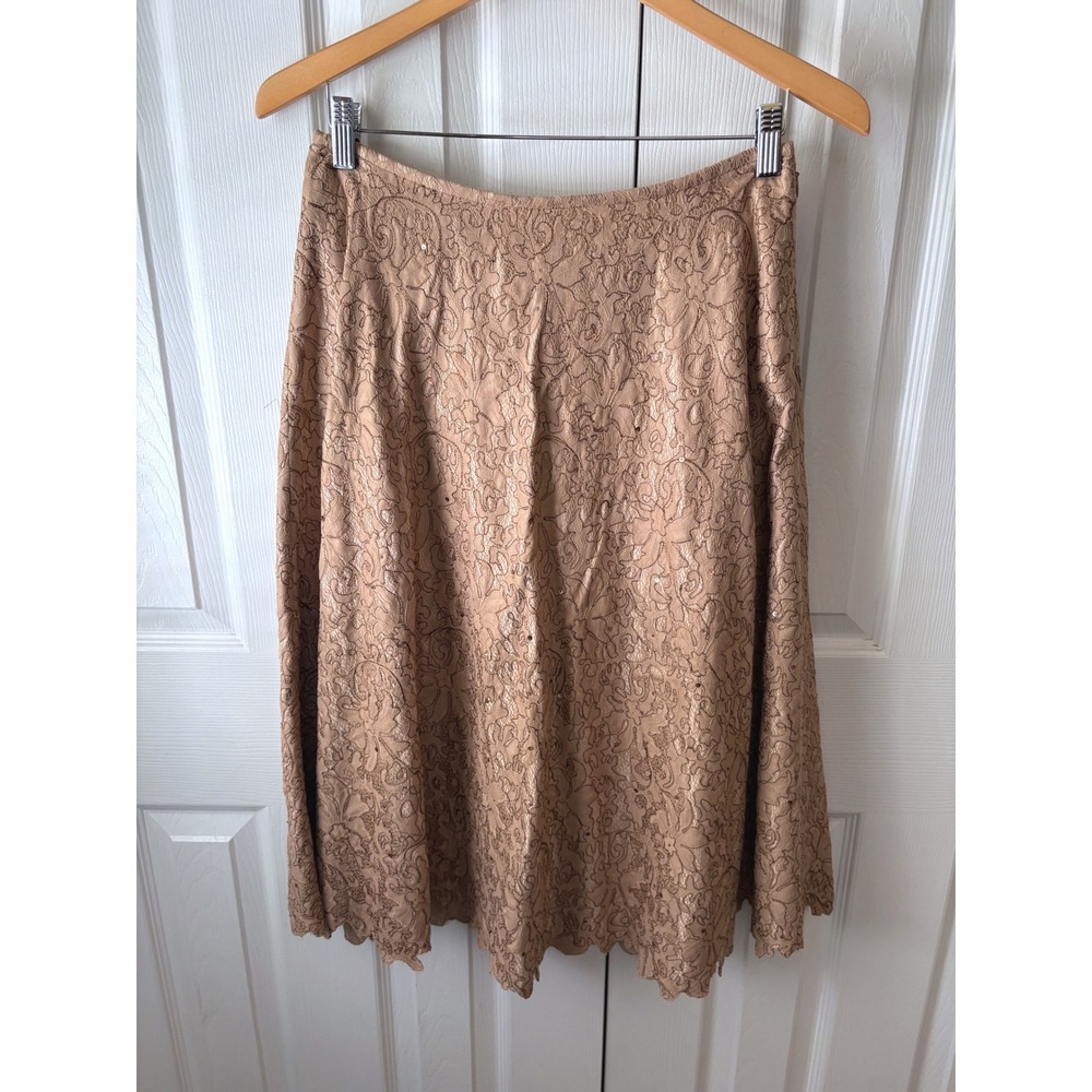 LAFAYETTE 148 Bronze Embroidered Lace Sequins Silk Lined A-Line Midi Skirt 6